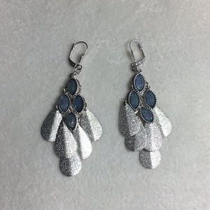 Silver and blue dangling earrings